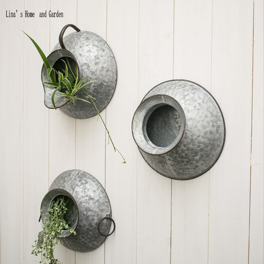 unique creative handmade decorative zinc vintage wall hanging metal planter