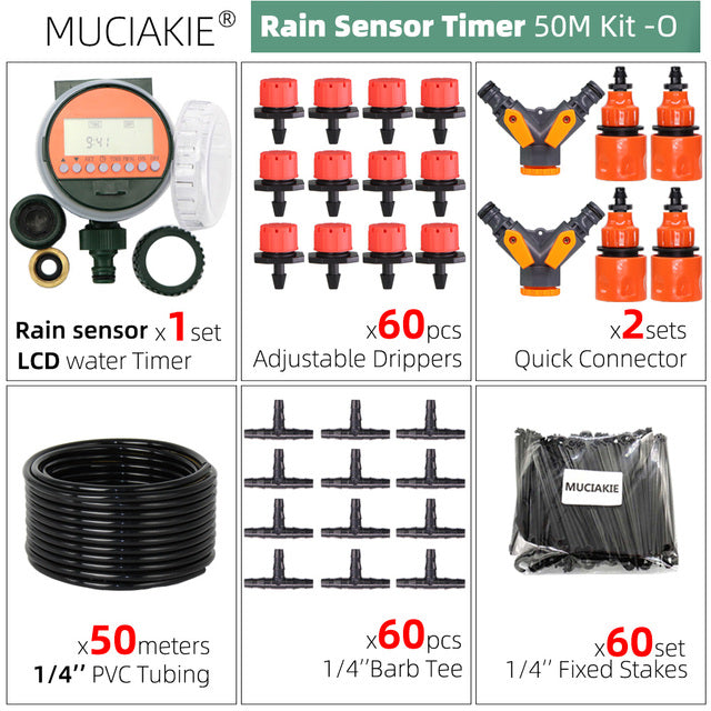 MUCIAKIE 50M-5M DIY Drip Irrigation System Automatic Watering Garden Hose Micro Drip Watering Kits with Adjustable Drippers