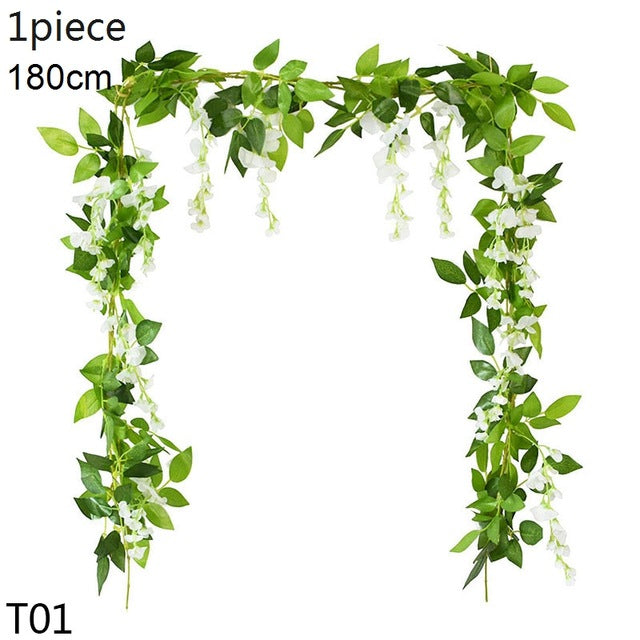 Wedding Arch Artificial Flower Decoration Fake Plant Wisteria Artificial Flower Vine Garland Wall Hanging Ivy Home Decor Leaves