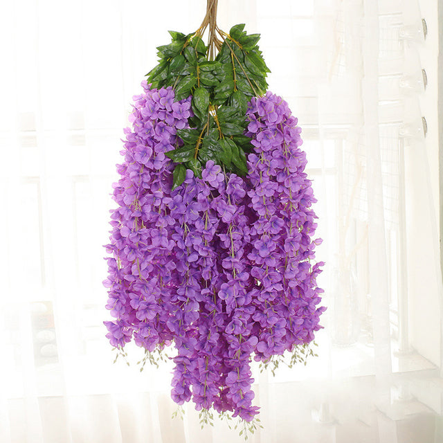 12Pcs 45inch Artificial Wisteria Flowers Fake Wisteria Vine Ratta Hanging Garland Silk Flowers String Home Party Wedding Decor