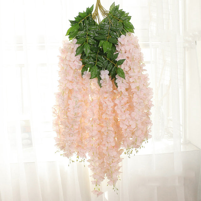 12Pcs 45inch Artificial Wisteria Flowers Fake Wisteria Vine Ratta Hanging Garland Silk Flowers String Home Party Wedding Decor