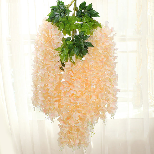 12Pcs 45inch Artificial Wisteria Flowers Fake Wisteria Vine Ratta Hanging Garland Silk Flowers String Home Party Wedding Decor