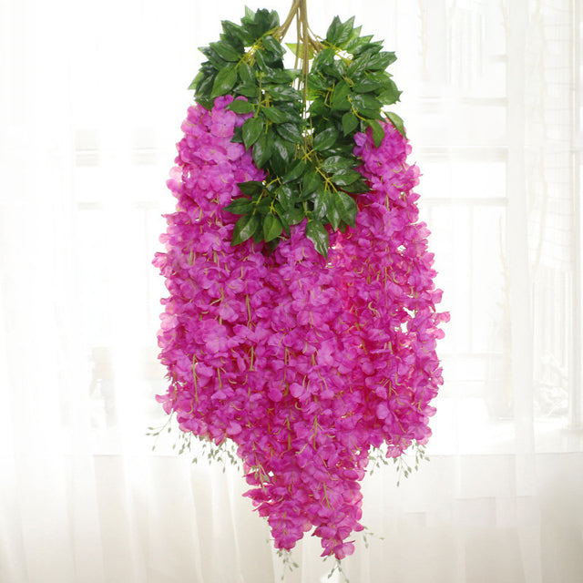 12Pcs 45inch Artificial Wisteria Flowers Fake Wisteria Vine Ratta Hanging Garland Silk Flowers String Home Party Wedding Decor
