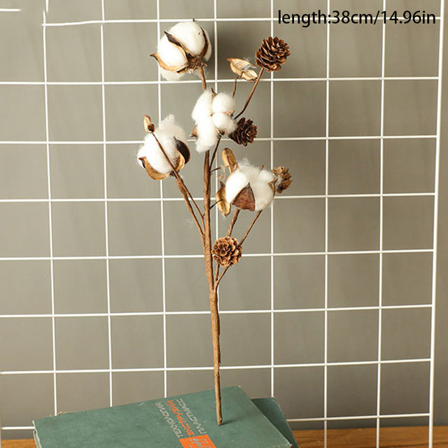 1Pc Naturally Dried Cotton Flowers Artificial Plants Floral Branch For Diy Wedding Party Decoration Home Cotton Garland Decor