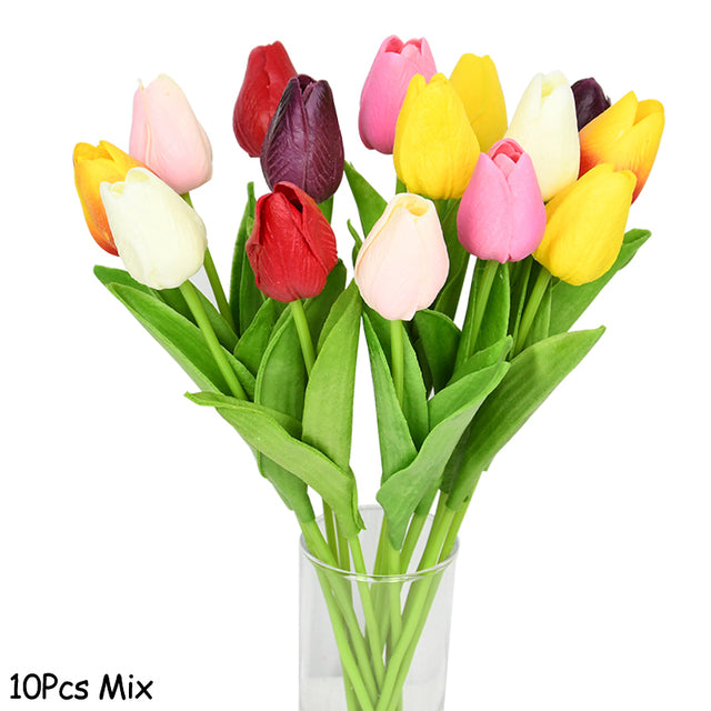 10PCS Tulip Artificial Flower Real Touch Artificial Bouquet Fake Flower for Wedding Decoration Flowers Home Garden Decor