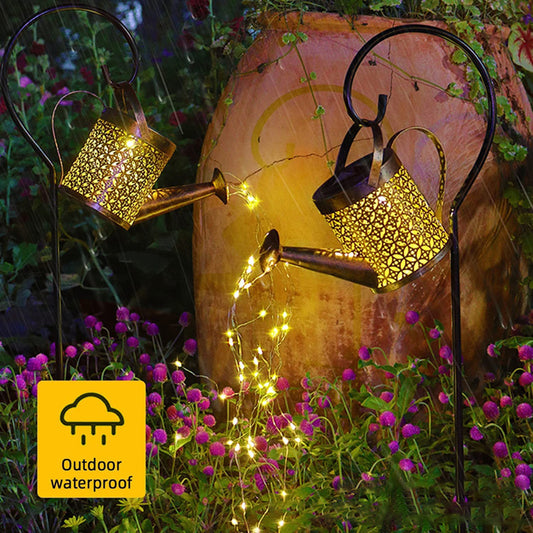 Solar LED Watering Can Light Garden Outdoor Waterproof Landscape Kettle Lighting Decor Hollow Water Sprinkle Projection Lamp