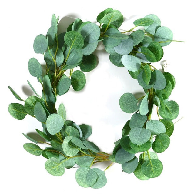 180cm Eucalyptus Garland with Camellias Artificial Flower Fake Flower Silk Rose Vine Decor Hanging Faux Leave Floral for Wedding