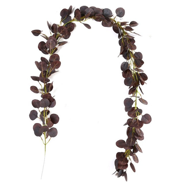 180cm Eucalyptus Garland with Camellias Artificial Flower Fake Flower Silk Rose Vine Decor Hanging Faux Leave Floral for Wedding
