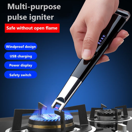 Electric Rechargeable USB Long Kitchen Lighter for Stove Windproof LED Plasma Arc Flameless Candle Unusual Lighters Outdoor