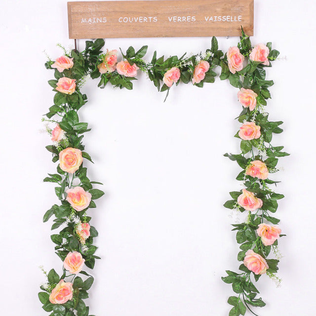 silk artificial rose vine hanging flowers for wall decoration rattan fake plants leaves garland romantic wedding home decoration