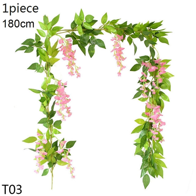 Wedding Arch Artificial Flower Decoration Fake Plant Wisteria Artificial Flower Vine Garland Wall Hanging Ivy Home Decor Leaves