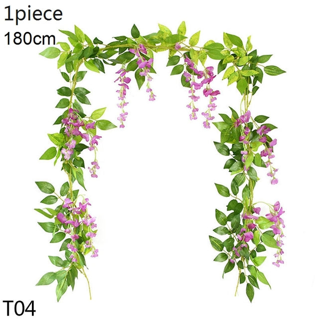 Wedding Arch Artificial Flower Decoration Fake Plant Wisteria Artificial Flower Vine Garland Wall Hanging Ivy Home Decor Leaves