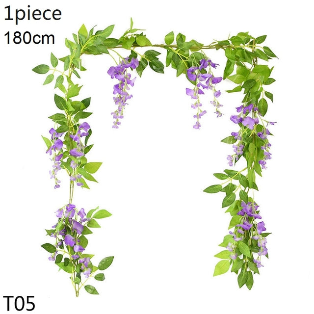 Wedding Arch Artificial Flower Decoration Fake Plant Wisteria Artificial Flower Vine Garland Wall Hanging Ivy Home Decor Leaves