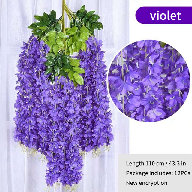 12Pcs Wisteria Artificial Flower Rattan Wreath Arch Wedding Home Garden Office Decoration pendant Plant Wall Decoration