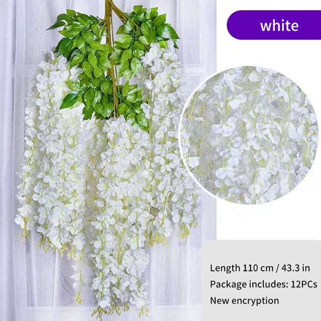 12Pcs Wisteria Artificial Flower Rattan Wreath Arch Wedding Home Garden Office Decoration pendant Plant Wall Decoration