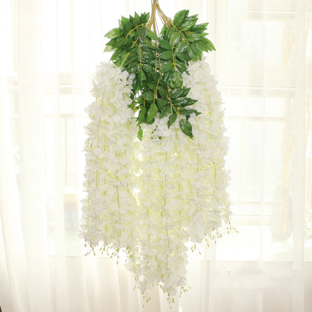 12Pcs 45inch Artificial Wisteria Flowers Fake Wisteria Vine Ratta Hanging Garland Silk Flowers String Home Party Wedding Decor