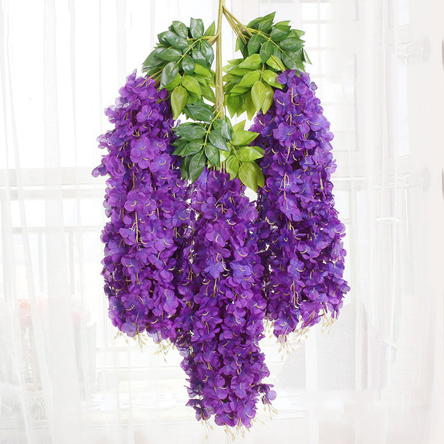 12Pcs 45inch Artificial Wisteria Flowers Fake Wisteria Vine Ratta Hanging Garland Silk Flowers String Home Party Wedding Decor