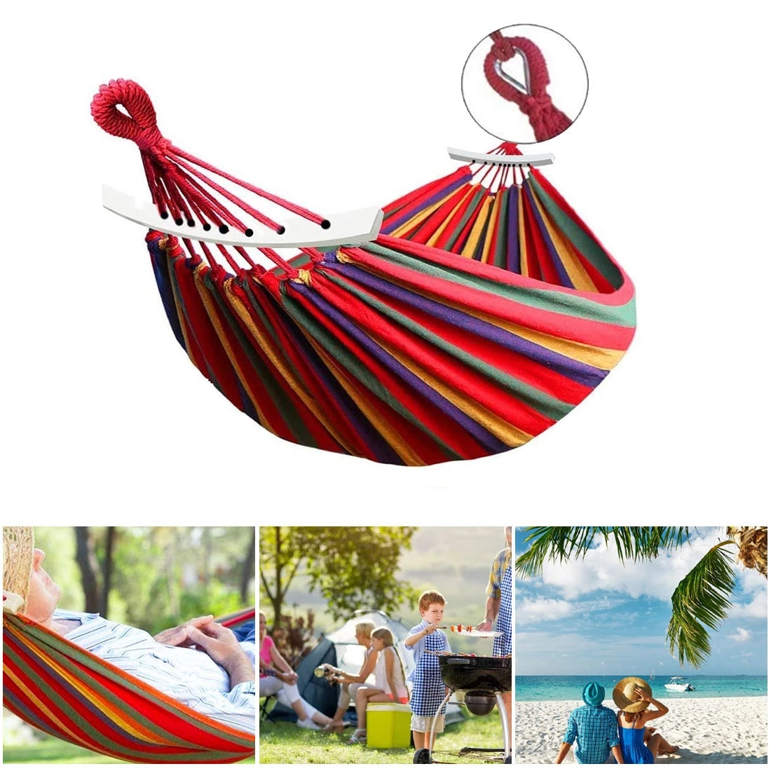 Outdoor Garden Hammock Portable Sports Hammock Home Travel Camping Swing Canvas Stripe Hang Bed Hammock Double Single People