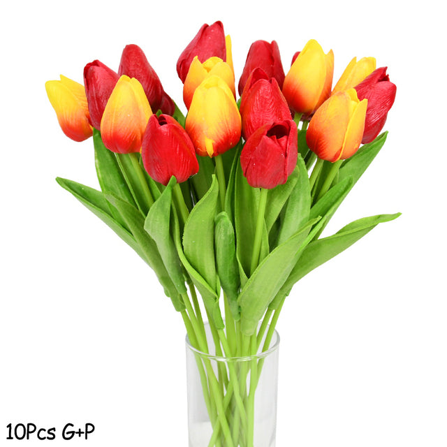 10PCS Tulip Artificial Flower Real Touch Artificial Bouquet Fake Flower for Wedding Decoration Flowers Home Garden Decor