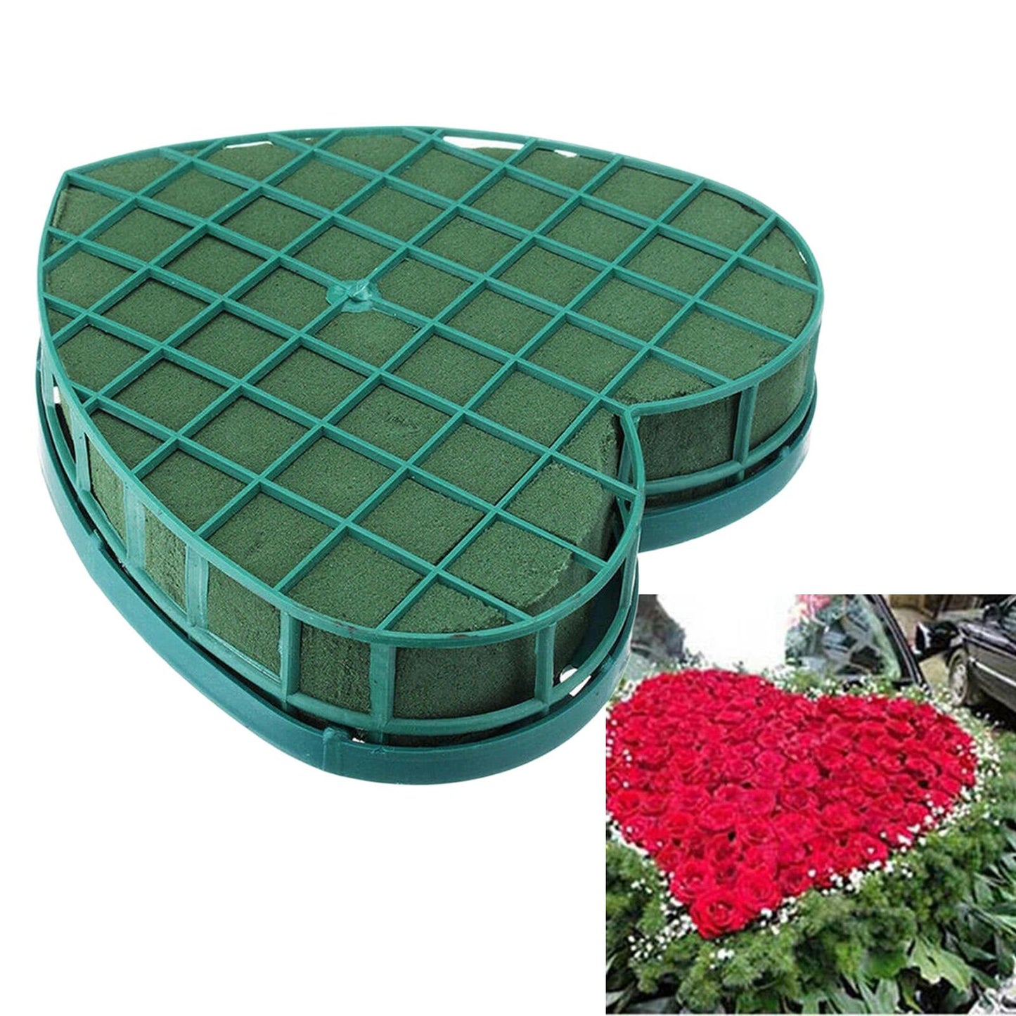 Flower Foam Blocks Open Heart Shaped Base Floral Foam Cage Flower Holder for Artificial Flowers or Plants Wedding Car