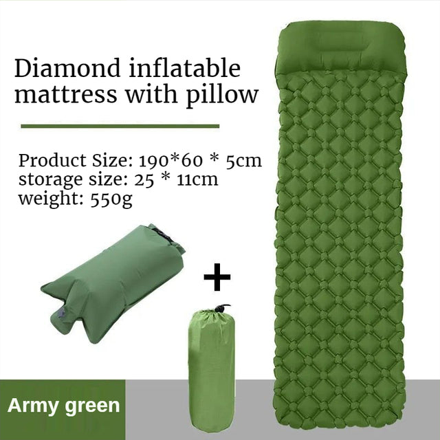 Outdoor Inflatable Mattress Diamond Ultra-Light Camping Mat Hiking Air Cushion Portable Sleeping Mat Damp Proof Waterproof Pad