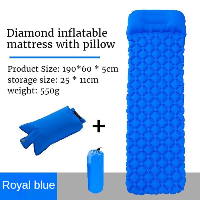 Outdoor Inflatable Mattress Diamond Ultra-Light Camping Mat Hiking Air Cushion Portable Sleeping Mat Damp Proof Waterproof Pad