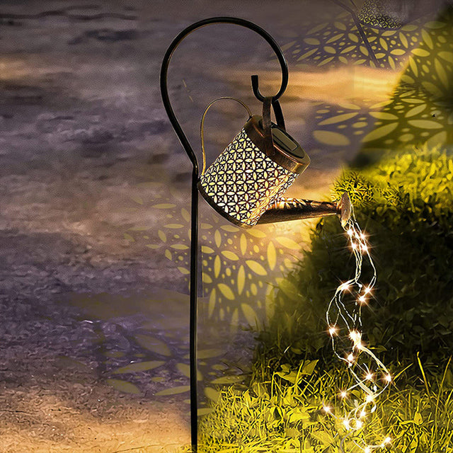 Solar LED Watering Can Light Garden Outdoor Waterproof Landscape Kettle Lighting Decor Hollow Water Sprinkle Projection Lamp