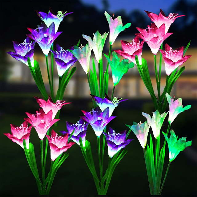 4 Head Solar Lily Flower Light LED Waterproof Garden Light Outdoor Decorative Atmosphere Lamp For Villa/Yard/Lawn/Path/Wedding