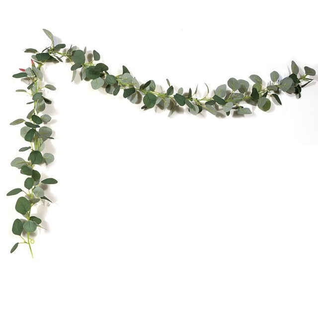 180cm Eucalyptus Garland with Camellias Artificial Flower Fake Flower Silk Rose Vine Decor Hanging Faux Leave Floral for Wedding